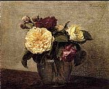 Henri Fantin-latour Canvas Paintings - Yellow and Red Roses